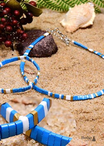 Boho Necklace, Tila Bead Choker with Bracelet, Color of Life